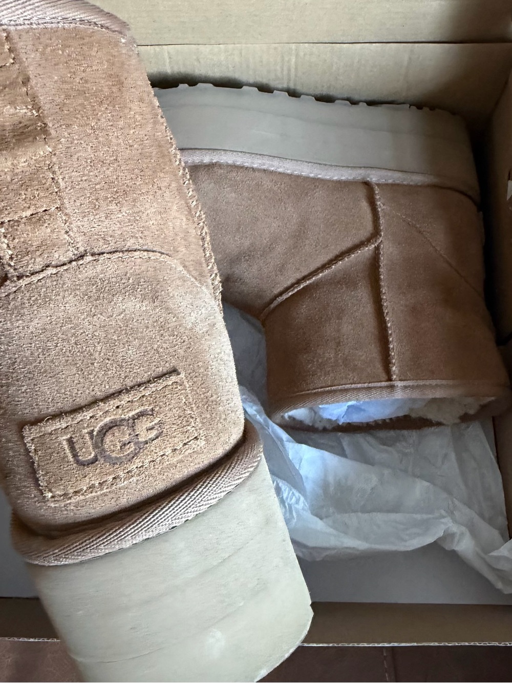 UGG Tan Suede Shearling Slip-On Boots